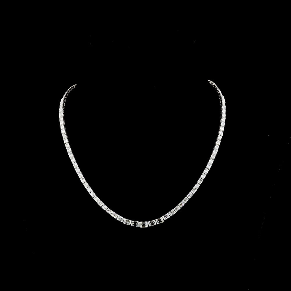 14K White Gold 17" Graduated Riviera Necklace with 13.75 Carats of Emerald Cut Lab Diamonds in E-F VS Quality - Covaloro Fine Jewelry