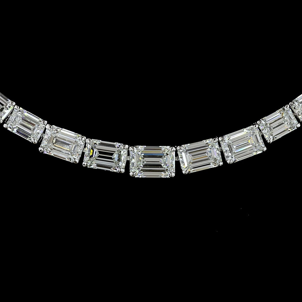 14K White Gold 17" Graduated Riviera Necklace with 13.75 Carats of Emerald Cut Lab Diamonds in E-F VS Quality - Covaloro Fine Jewelry