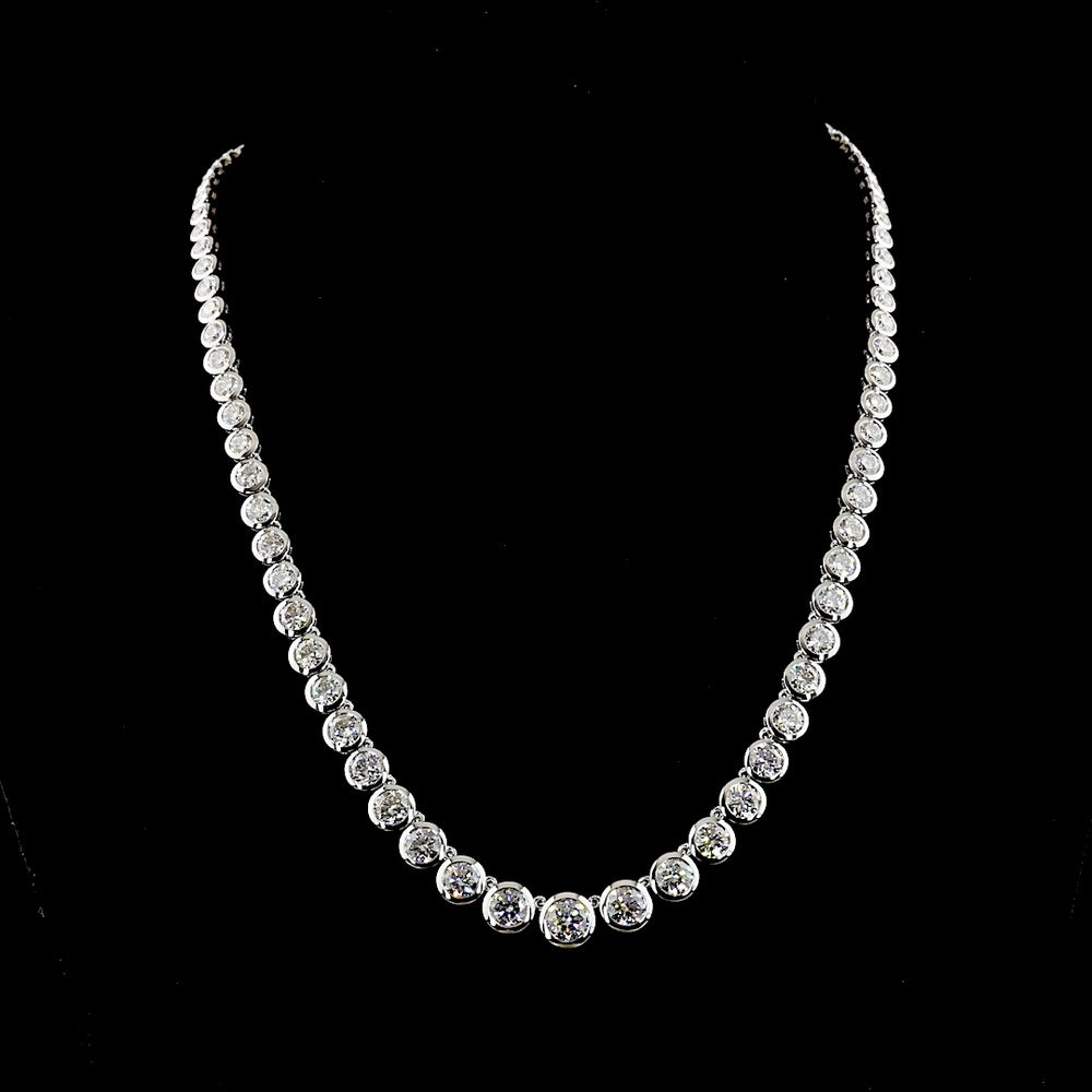 14K White Gold 17" Graduated Riviera Necklace with 86 Bezel-Set Round Lab Diamonds - 23.34 Total Carat Weight, E-F Color, VS Clarity - Covaloro Fine Jewelry
