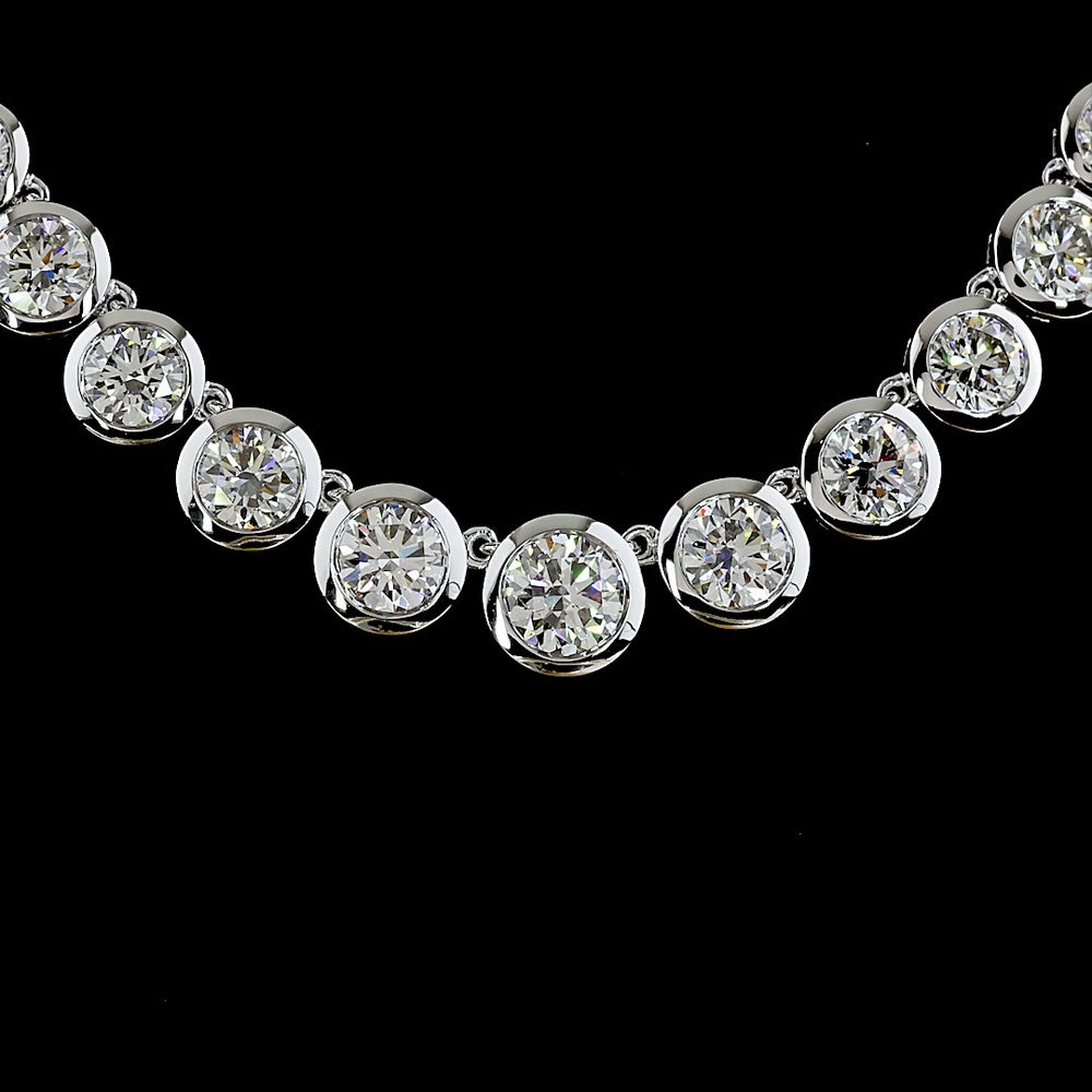 14K White Gold 17" Graduated Riviera Necklace with 86 Bezel-Set Round Lab Diamonds - 23.34 Total Carat Weight, E-F Color, VS Clarity - Covaloro Fine Jewelry
