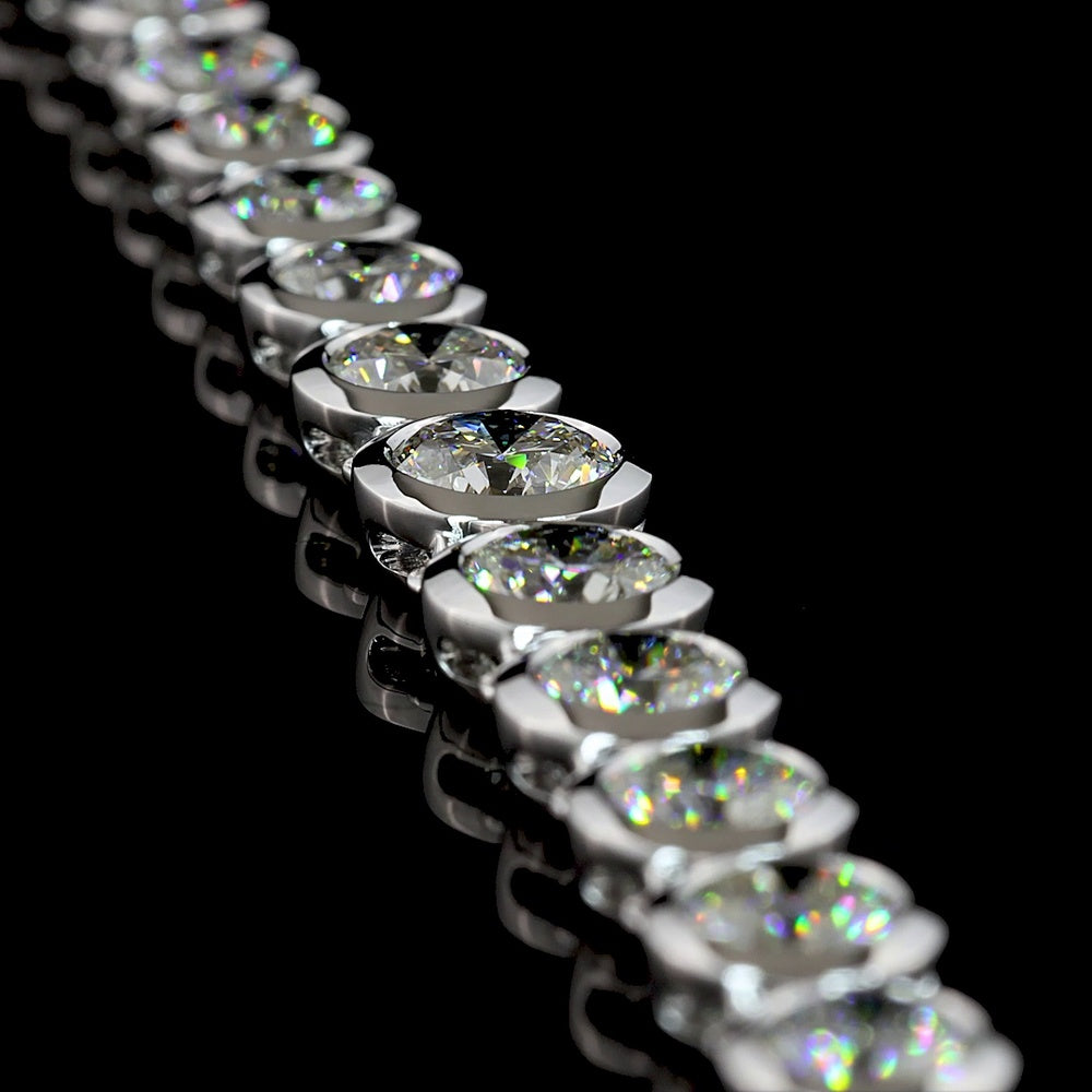 14K White Gold 17" Graduated Riviera Necklace with 86 Bezel-Set Round Lab Diamonds - 23.34 Total Carat Weight, E-F Color, VS Clarity - Covaloro Fine Jewelry