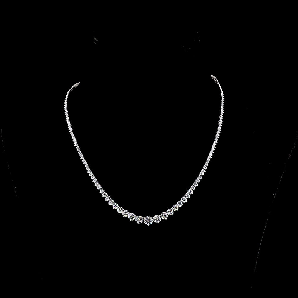 14K White Gold 17" Graduating Riviera Necklace with Prong Set Round Lab Diamonds - 10.65 Carat Total Diamond Weight - Covaloro Fine Jewelry
