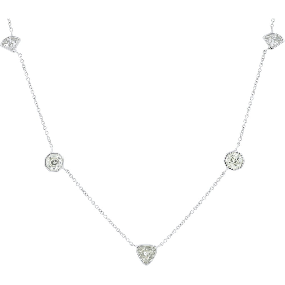 14K White Gold 17-Inch Diamond by the Yard Necklace with Bezel Set Mixed Shape Fancy Cut Diamonds - 1.20 Carat Total Diamond Weight