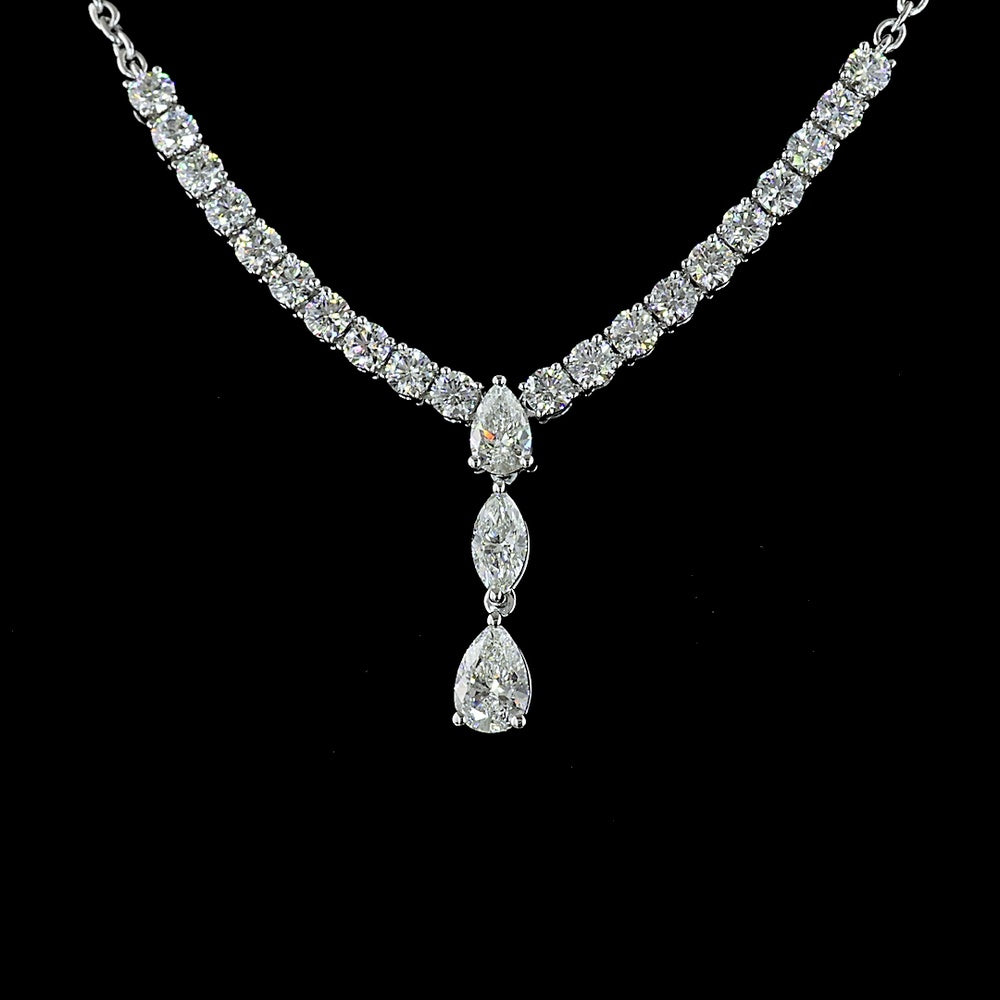 14K White Gold 17-Inch Mixed Shape Necklace with Brilliant Round and Pear Cut Lab Diamonds - 3.04 Carat Total Weight - Covaloro Fine Jewelry
