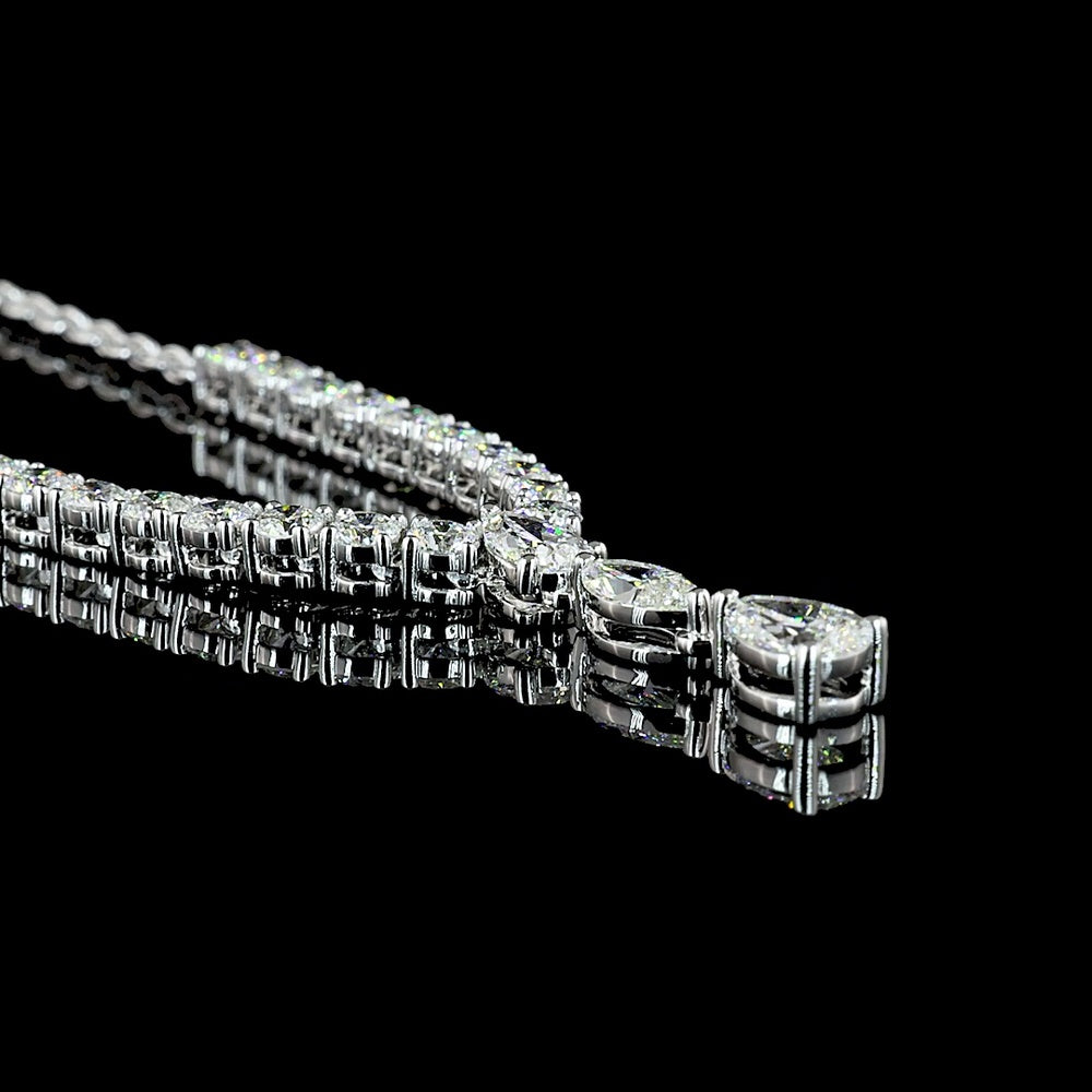 14K White Gold 17-Inch Mixed Shape Necklace with Brilliant Round and Pear Cut Lab Diamonds - 3.04 Carat Total Weight - Covaloro Fine Jewelry