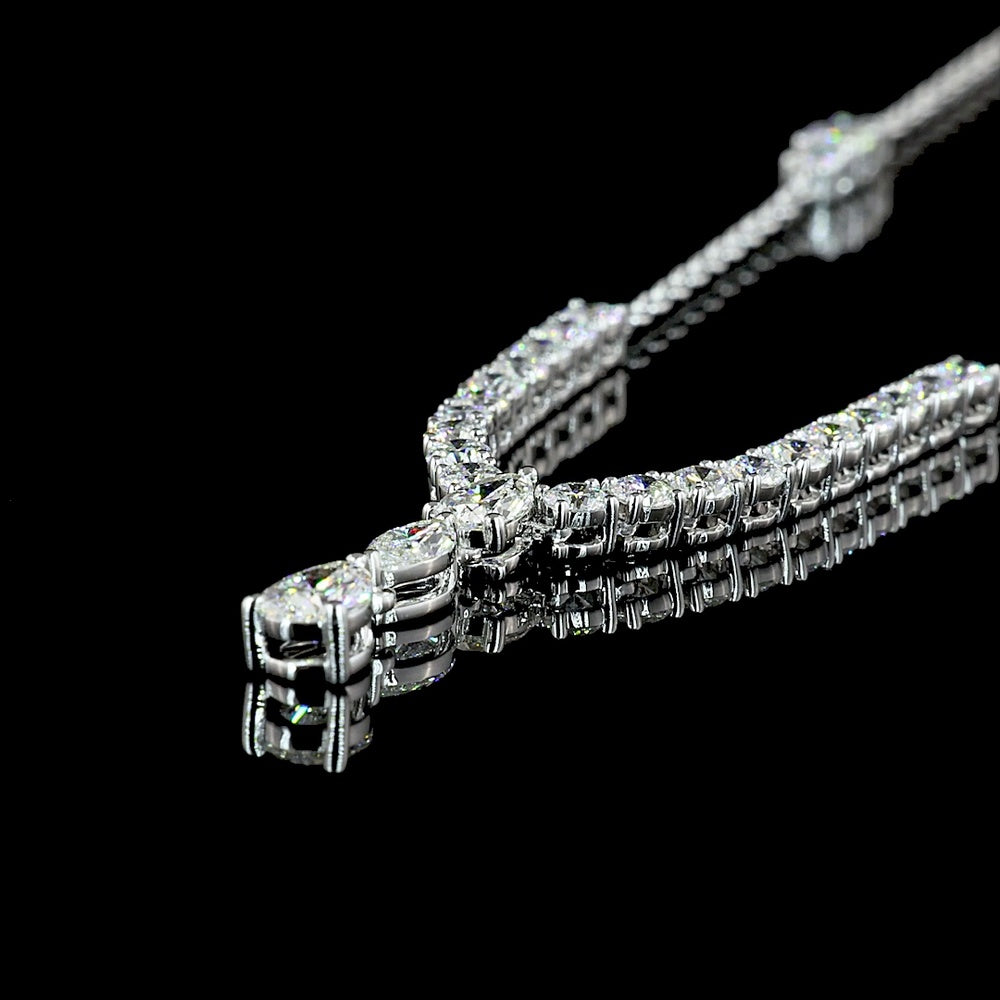 14K White Gold 17-Inch Mixed Shape Necklace with Brilliant Round and Pear Cut Lab Diamonds - 3.04 Carat Total Weight - Covaloro Fine Jewelry