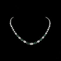 14K White Gold 17" Riviera Necklace with East-West Oval Lab Diamonds and Emerald-Cut Lab Emeralds - 14.89 Carats Total Gem Weight - Covaloro Fine Jewelry