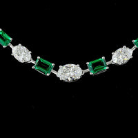 14K White Gold 17" Riviera Necklace with East-West Oval Lab Diamonds and Emerald-Cut Lab Emeralds - 14.89 Carats Total Gem Weight - Covaloro Fine Jewelry