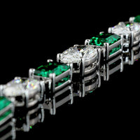14K White Gold 17" Riviera Necklace with East-West Oval Lab Diamonds and Emerald-Cut Lab Emeralds - 14.89 Carats Total Gem Weight - Covaloro Fine Jewelry