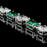 14K White Gold 17" Riviera Necklace with East-West Oval Lab Diamonds and Emerald-Cut Lab Emeralds - 14.89 Carats Total Gem Weight - Covaloro Fine Jewelry