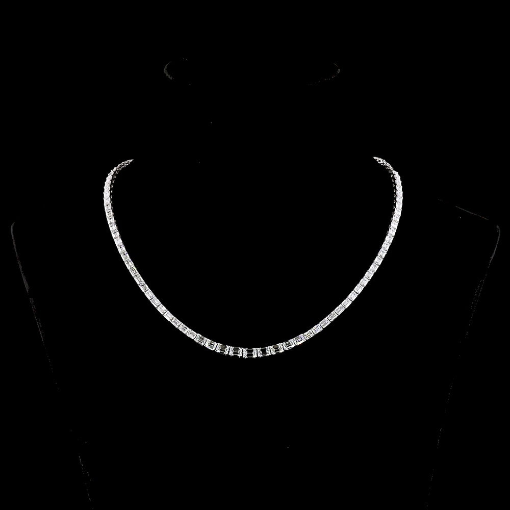 14K White Gold 17" Riviera Necklace with East-West Set Emerald Cut Lab Diamonds - 13.93 Carats Total Diamond Weight - Covaloro Fine Jewelry