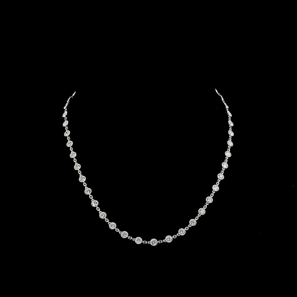14K White Gold 17" Station Necklace with Bezel-Set Round Lab Diamonds - 84 Stones (6.17 Carats Total Diamond Weight, E-F Color, VS Clarity) - Covaloro Fine Jewelry
