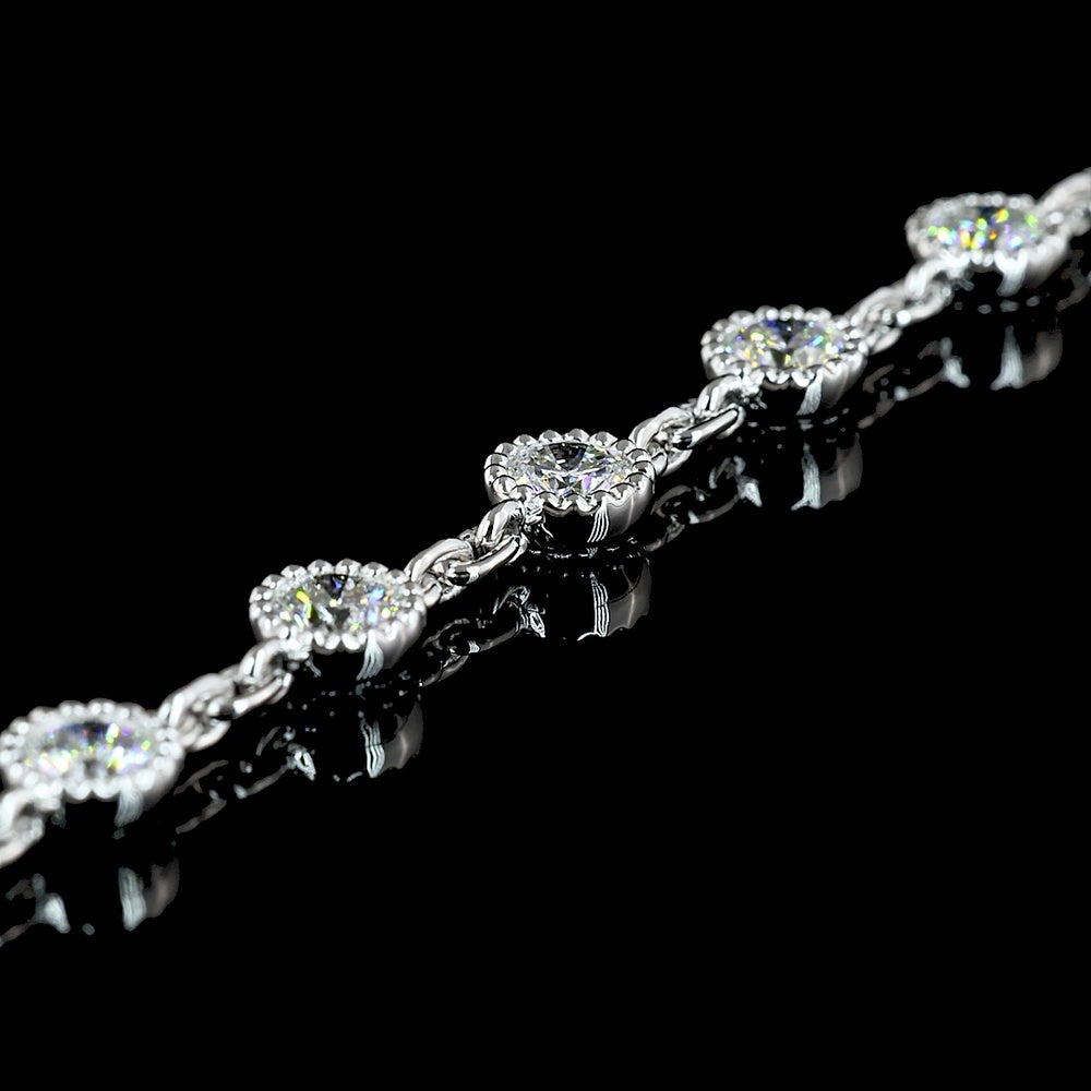 14K White Gold 17" Station Necklace with Bezel-Set Round Lab Diamonds - 84 Stones (6.17 Carats Total Diamond Weight, E-F Color, VS Clarity) - Covaloro Fine Jewelry