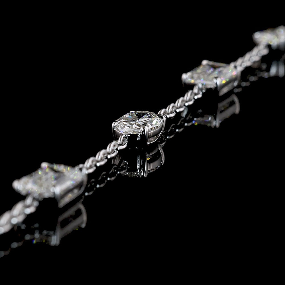 14K White Gold 17" Station Necklace with Mixed Shape Lab Diamonds (Emerald, Oval, Marquise) in East-West Prong Setting - 5.94 Carat Total Weight - Covaloro Fine Jewelry