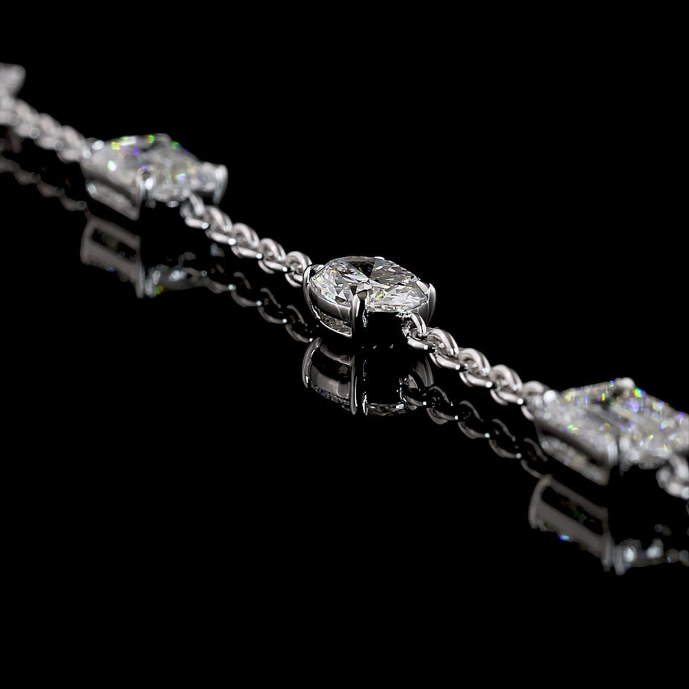14K White Gold 17" Station Necklace with Mixed Shape Lab Diamonds (Emerald, Oval, Marquise) in East-West Prong Setting - 5.94 Carat Total Weight - Covaloro Fine Jewelry