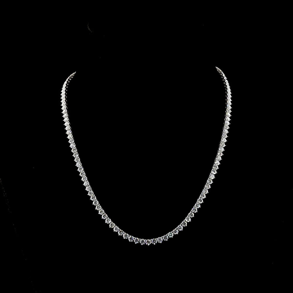 14K White Gold 17" Tennis Necklace with 122 Lab-Grown Round Brilliant Cut Diamonds - 18.87 Carat Total Weight, E-F Color, VS1 Clarity - Covaloro Fine Jewelry