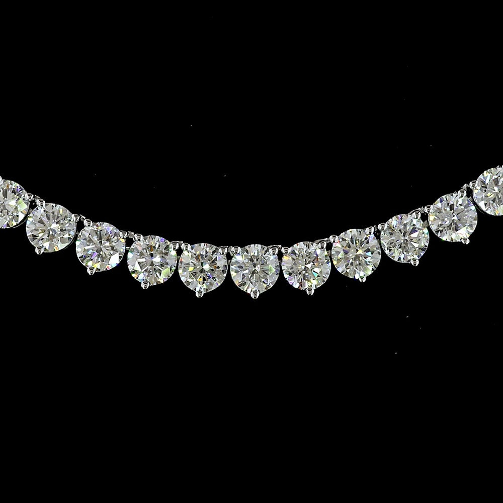 14K White Gold 17" Tennis Necklace with 122 Lab-Grown Round Brilliant Cut Diamonds - 18.87 Carat Total Weight, E-F Color, VS1 Clarity - Covaloro Fine Jewelry