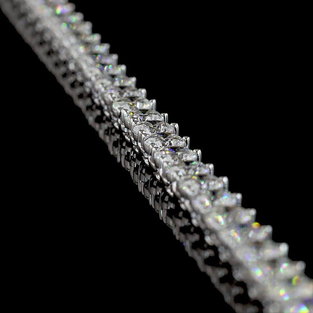 14K White Gold 17" Tennis Necklace with 122 Lab-Grown Round Brilliant Cut Diamonds - 18.87 Carat Total Weight, E-F Color, VS1 Clarity - Covaloro Fine Jewelry