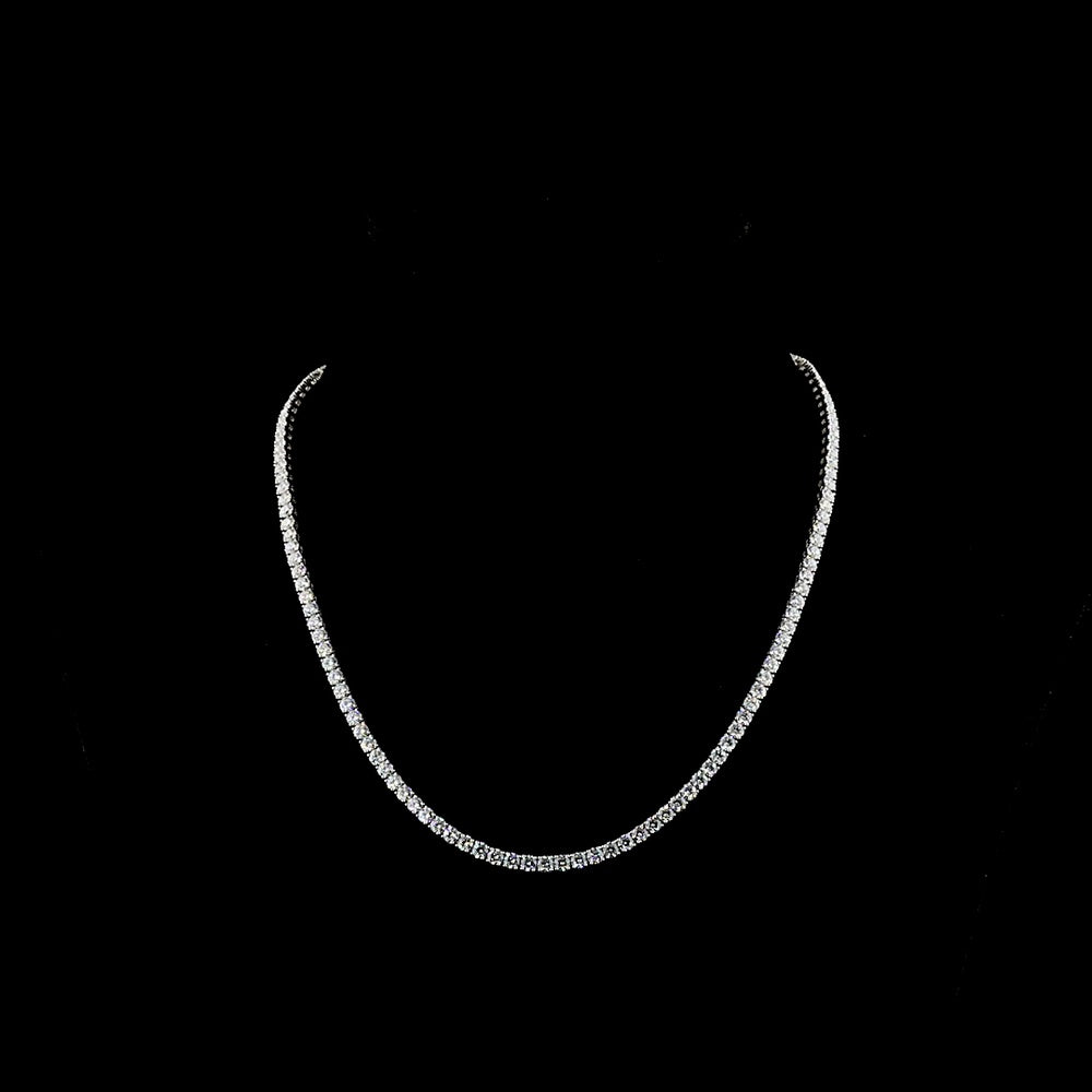 14K White Gold 17" Tennis Necklace with 134 Round Brilliant Cut Lab Diamonds - 13.77 Carat Total Weight (E-F Color, VS1 Clarity) - Covaloro Fine Jewelry