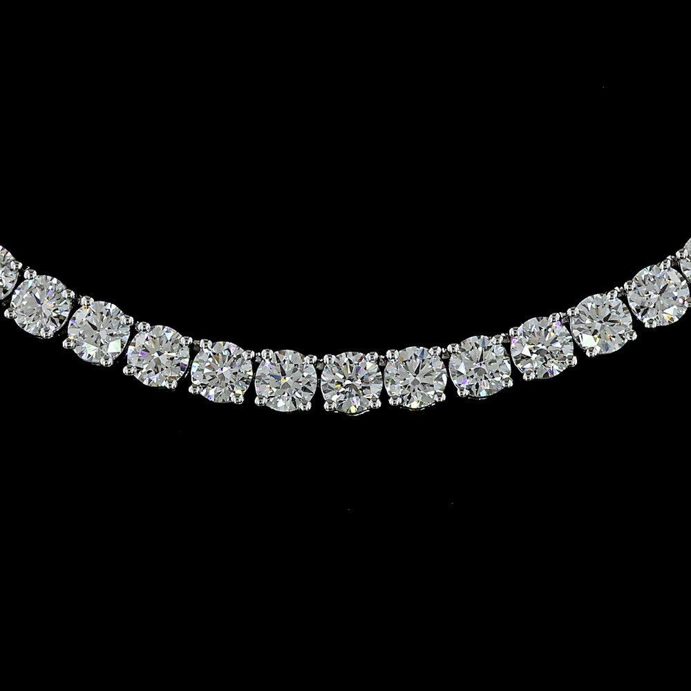 14K White Gold 17" Tennis Necklace with 134 Round Brilliant Cut Lab Diamonds - 13.77 Carat Total Weight (E-F Color, VS1 Clarity) - Covaloro Fine Jewelry