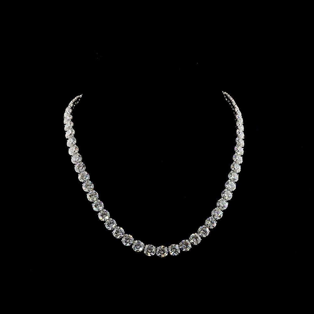 14K White Gold 17" Tennis Necklace with 57 Round Brilliant Cut Lab Diamonds & 4 Marquise Cut Accents - 72.11 Carat Total Diamond Weight, D VVS2 Clarity - Covaloro Fine Jewelry