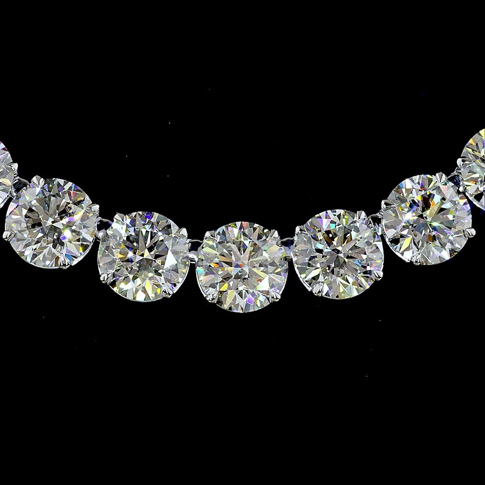 14K White Gold 17" Tennis Necklace with 57 Round Brilliant Cut Lab Diamonds & 4 Marquise Cut Accents - 72.11 Carat Total Diamond Weight, D VVS2 Clarity - Covaloro Fine Jewelry