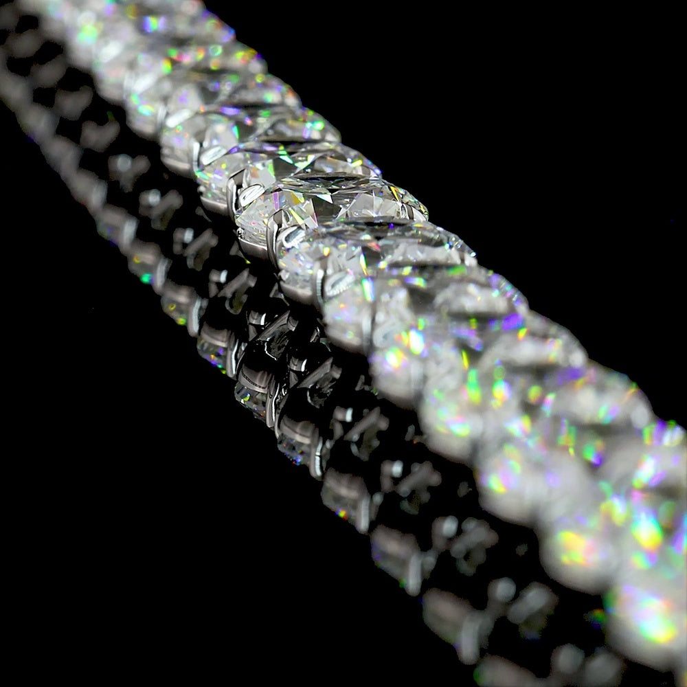 14K White Gold 17" Tennis Necklace with 57 Round Brilliant Cut Lab Diamonds & 4 Marquise Cut Accents - 72.11 Carat Total Diamond Weight, D VVS2 Clarity - Covaloro Fine Jewelry