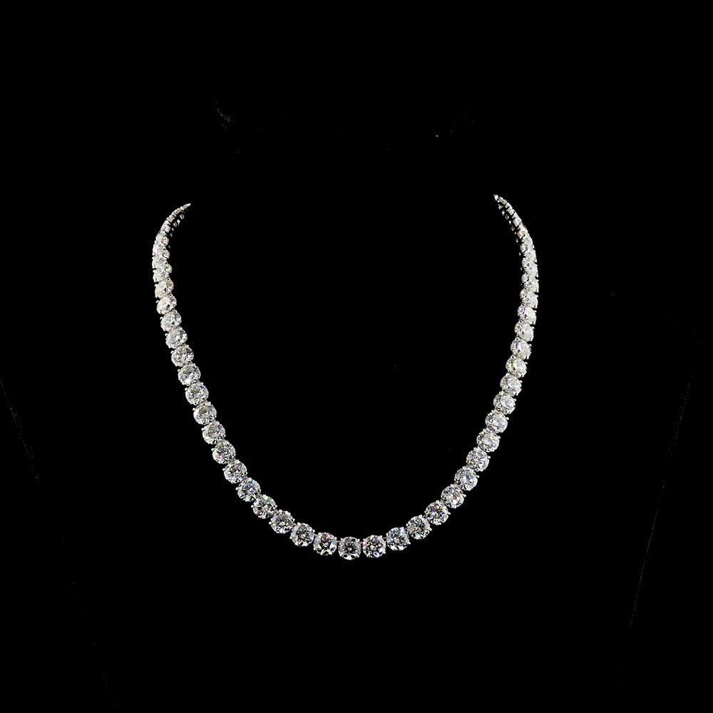 14K White Gold 17" Tennis Necklace with 63.8 Carats of Lab Grown Round and Marquise Cut Diamonds - E-F VS2 Clarity, Prong Set - Covaloro Fine Jewelry
