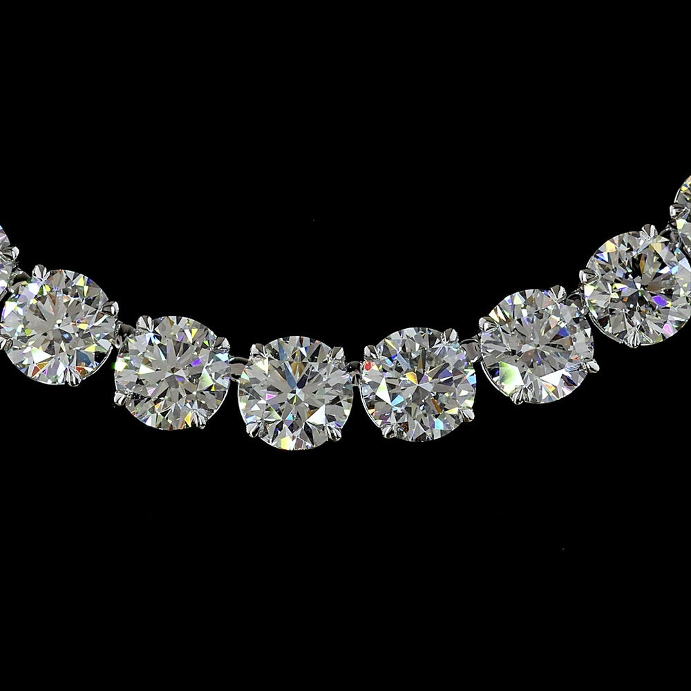 14K White Gold 17" Tennis Necklace with 63.8 Carats of Lab Grown Round and Marquise Cut Diamonds - E-F VS2 Clarity, Prong Set - Covaloro Fine Jewelry