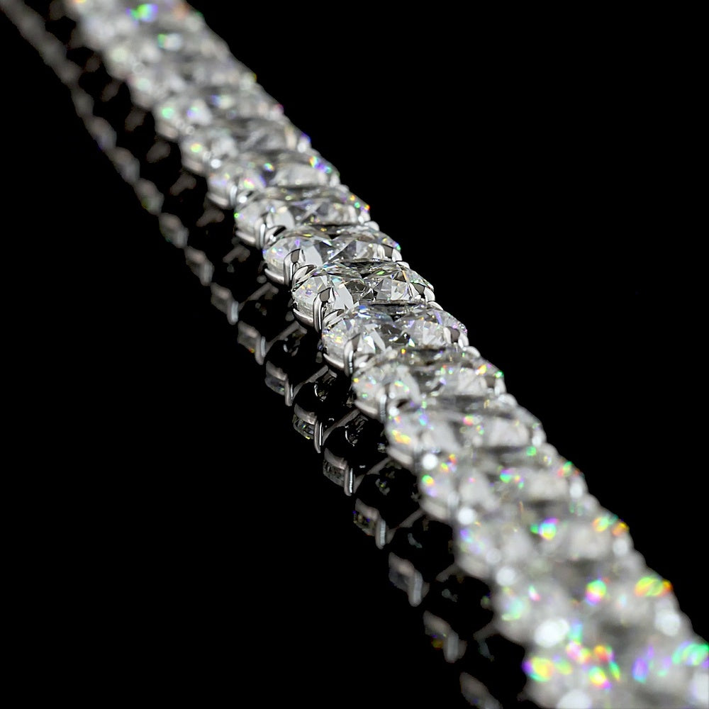 14K White Gold 17" Tennis Necklace with 63.8 Carats of Lab Grown Round and Marquise Cut Diamonds - E-F VS2 Clarity, Prong Set - Covaloro Fine Jewelry