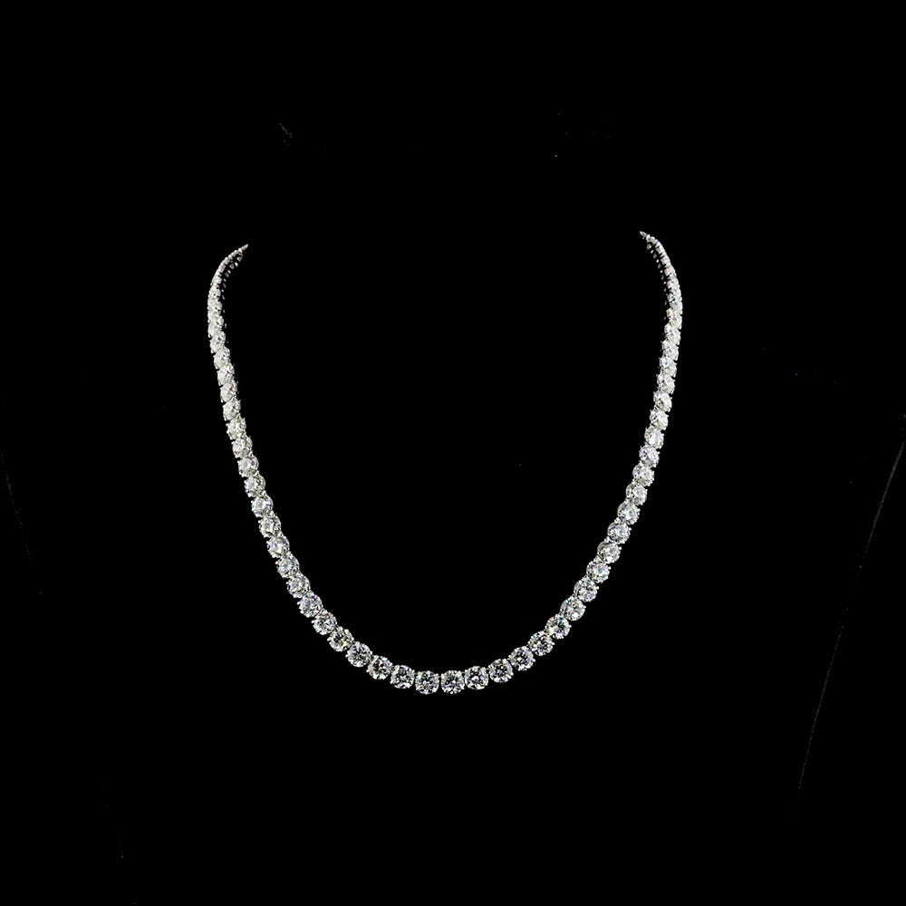 14K White Gold 17" Tennis Necklace with 77 Round Brilliant Cut Lab Diamonds and 8 Marquise Accent Diamonds - 40.48 Carats Total Diamond Weight - Covaloro Fine Jewelry