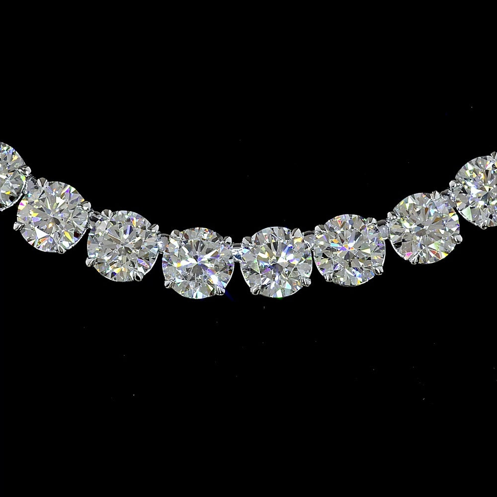 14K White Gold 17" Tennis Necklace with 77 Round Brilliant Cut Lab Diamonds and 8 Marquise Accent Diamonds - 40.48 Carats Total Diamond Weight - Covaloro Fine Jewelry