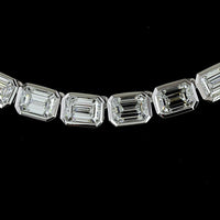 14K White Gold 17" Tennis Necklace with Bezel Set East-West Emerald Cut Lab Diamonds - 20.26 Carat Total Diamond Weight - Covaloro Fine Jewelry