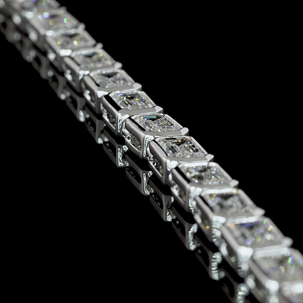 14K White Gold 17" Tennis Necklace with Bezel Set East-West Emerald Cut Lab Diamonds - 20.26 Carat Total Diamond Weight - Covaloro Fine Jewelry