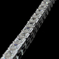 14K White Gold 17" Tennis Necklace with Bezel Set East-West Emerald Cut Lab Diamonds - 20.26 Carat Total Diamond Weight - Covaloro Fine Jewelry