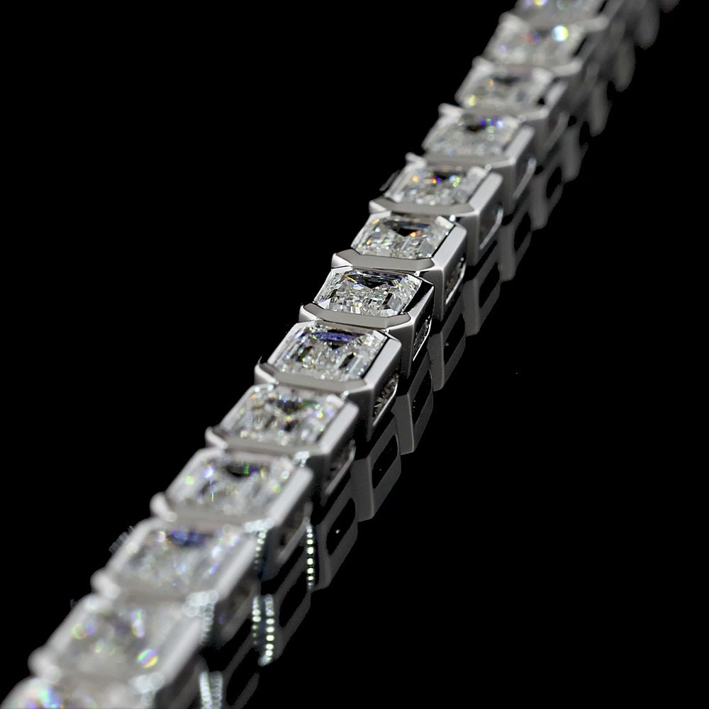 14K White Gold 17" Tennis Necklace with Bezel Set East-West Emerald Cut Lab Diamonds - 20.26 Carat Total Diamond Weight - Covaloro Fine Jewelry