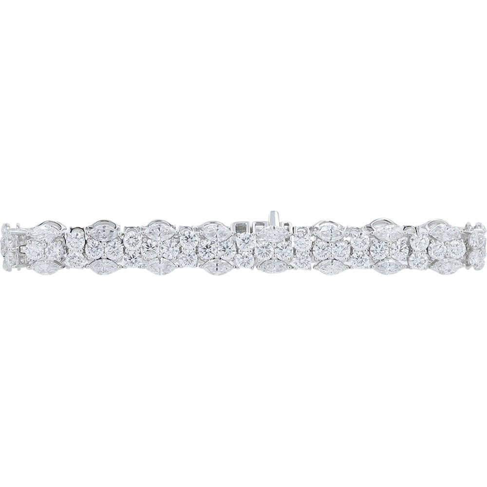 14K White Gold 18.00 Carat Total Weight Lab Grown Diamond Floral Cluster Bracelet