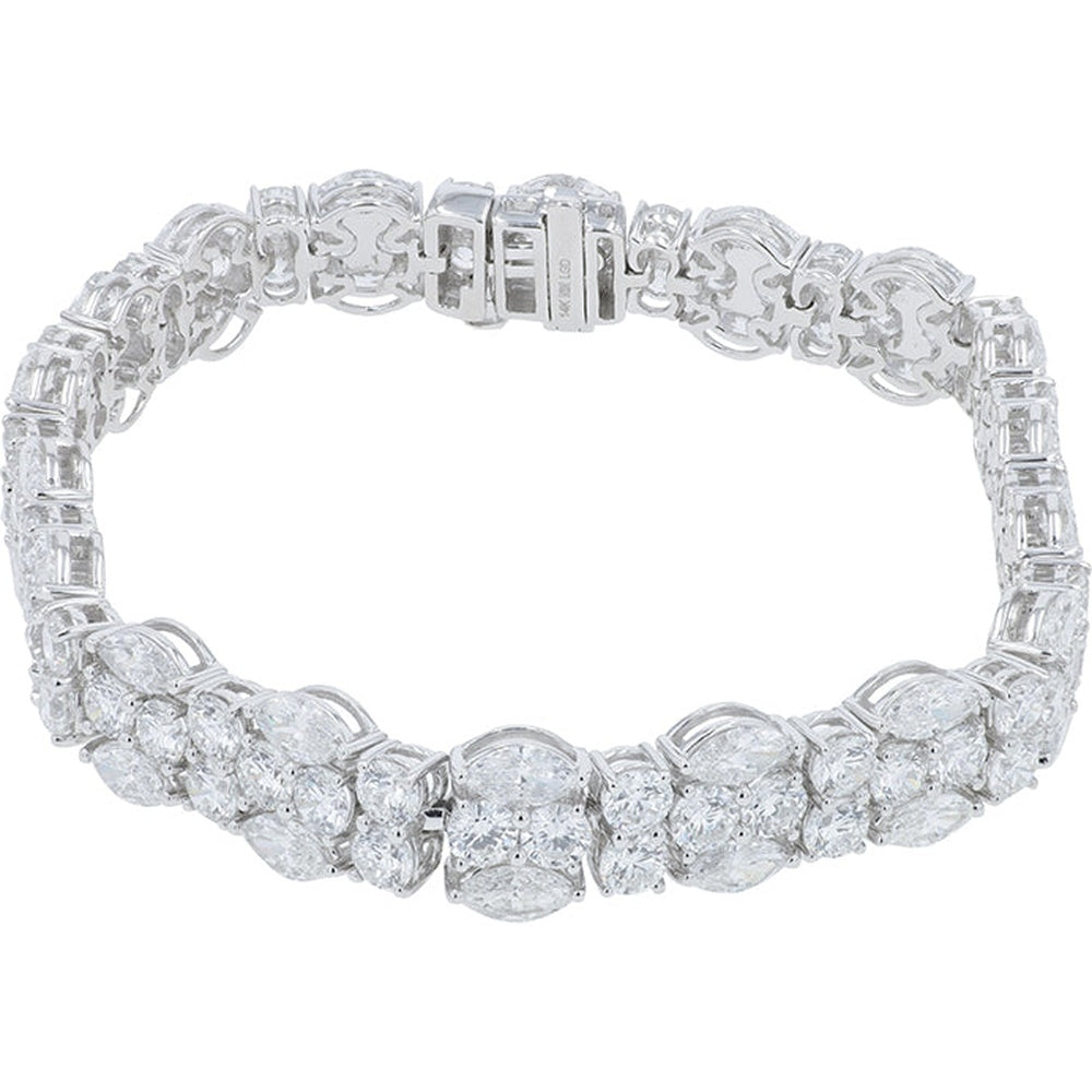 14K White Gold 18.00 Carat Total Weight Lab Grown Diamond Floral Cluster Bracelet
