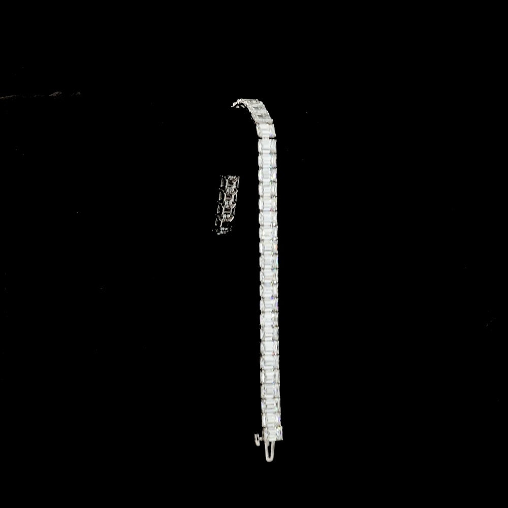 14K White Gold 18.02 Carat Tennis Bracelet with Emerald Cut Lab Diamonds and Four-Prong Setting - 39 Stones, E-F VS Clarity - Covaloro Fine Jewelry