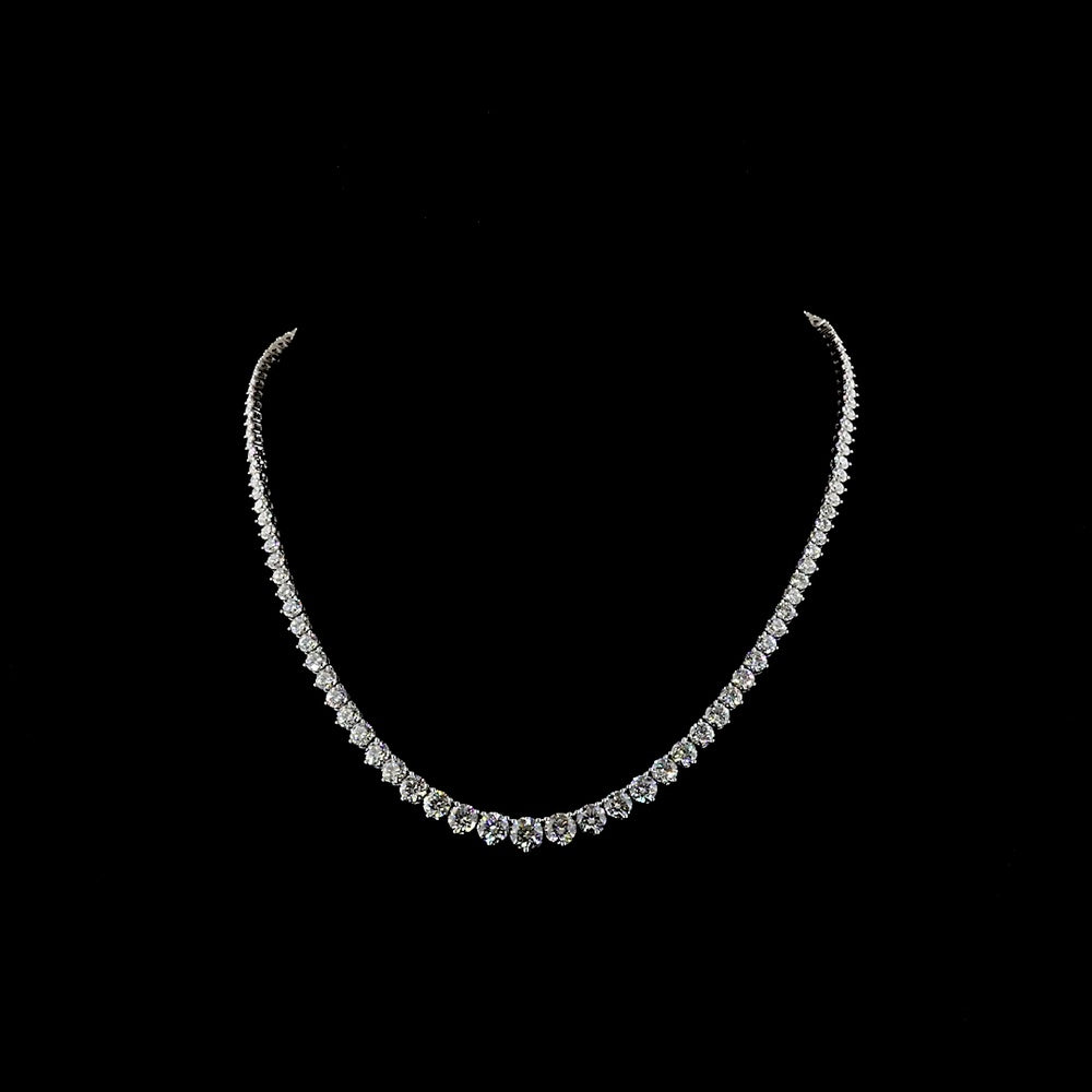 14K White Gold 18.07 Carats Total Weight Round Brilliant Lab Diamond Riviera Necklace with Graduated Prong Set Stones - E-F Color VS Clarity - Covaloro Fine Jewelry