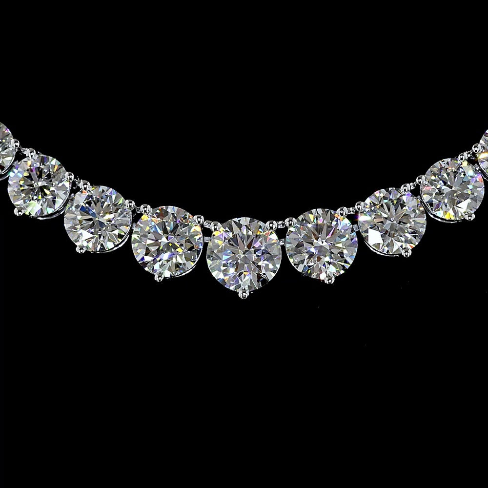 14K White Gold 18.07 Carats Total Weight Round Brilliant Lab Diamond Riviera Necklace with Graduated Prong Set Stones - E-F Color VS Clarity - Covaloro Fine Jewelry