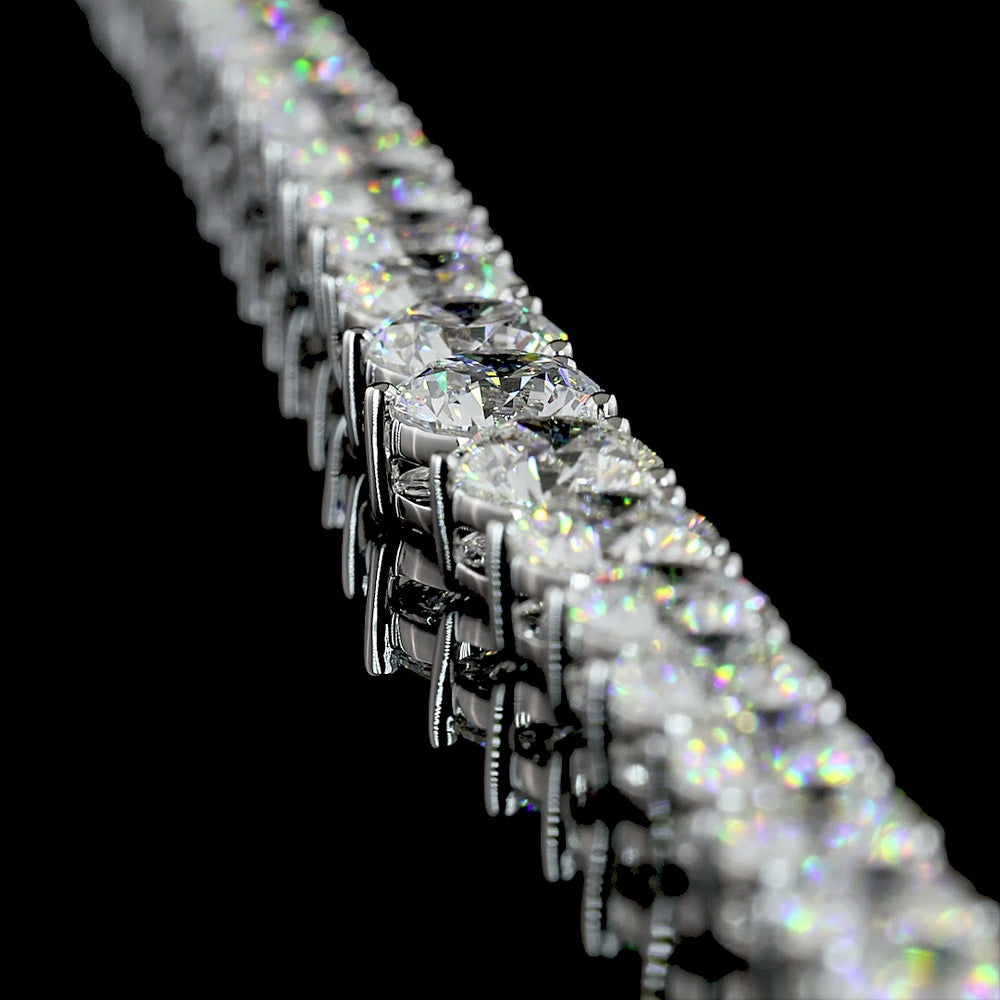 14K White Gold 18.07 Carats Total Weight Round Brilliant Lab Diamond Riviera Necklace with Graduated Prong Set Stones - E-F Color VS Clarity - Covaloro Fine Jewelry