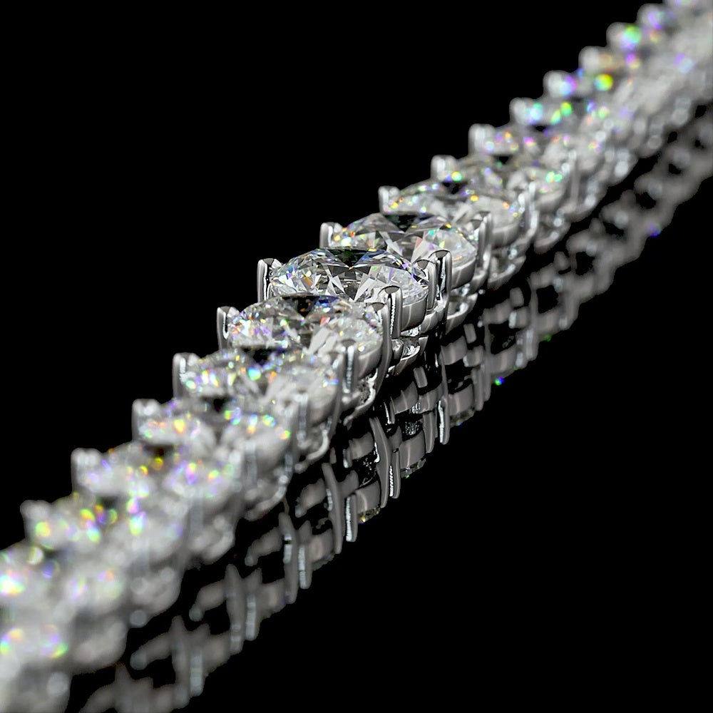 14K White Gold 18.07 Carats Total Weight Round Brilliant Lab Diamond Riviera Necklace with Graduated Prong Set Stones - E-F Color VS Clarity - Covaloro Fine Jewelry