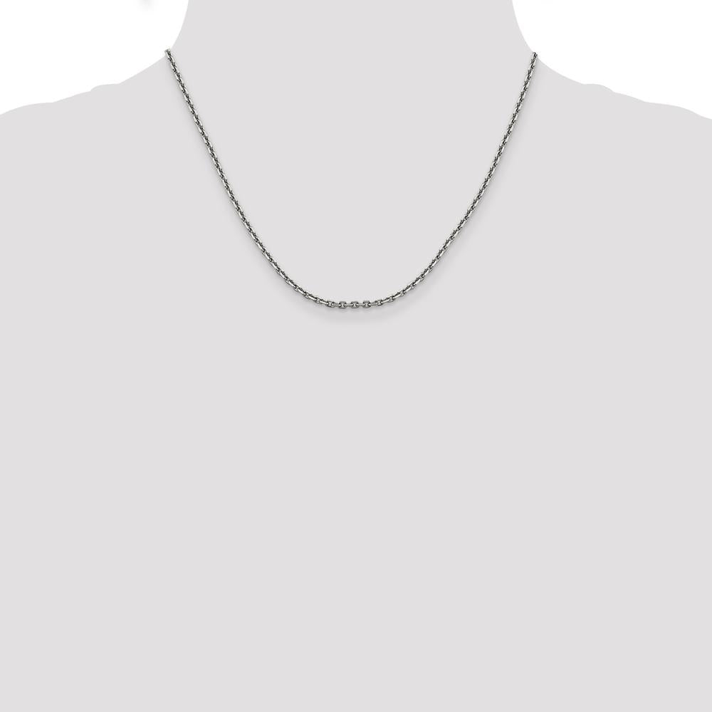 14K White Gold 18" 2.5mm Diamond-Cut Cable Chain with Lobster Clasp - Polished Rhodium Finish by Oro Pregiato