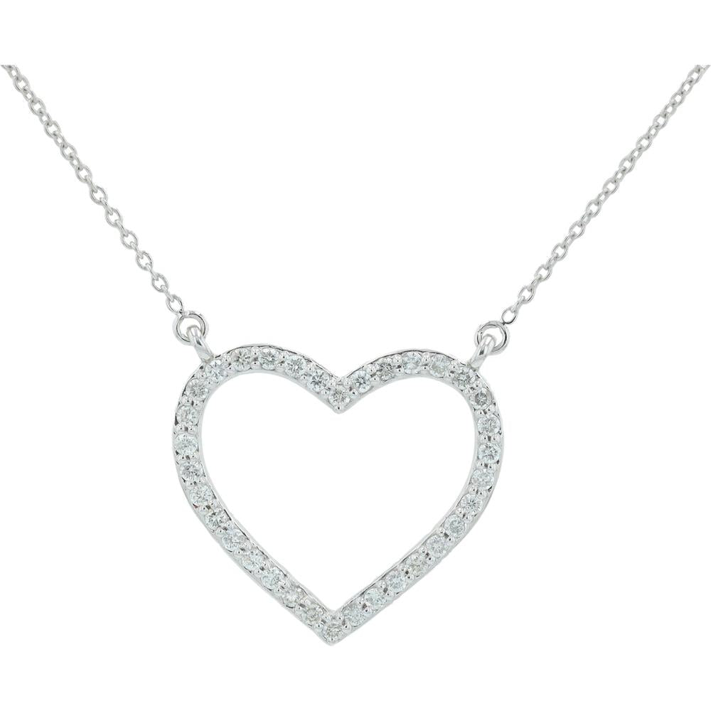 14K White Gold 18.25" Open-Heart Necklace with 0.36 Carats Total Diamond Weight