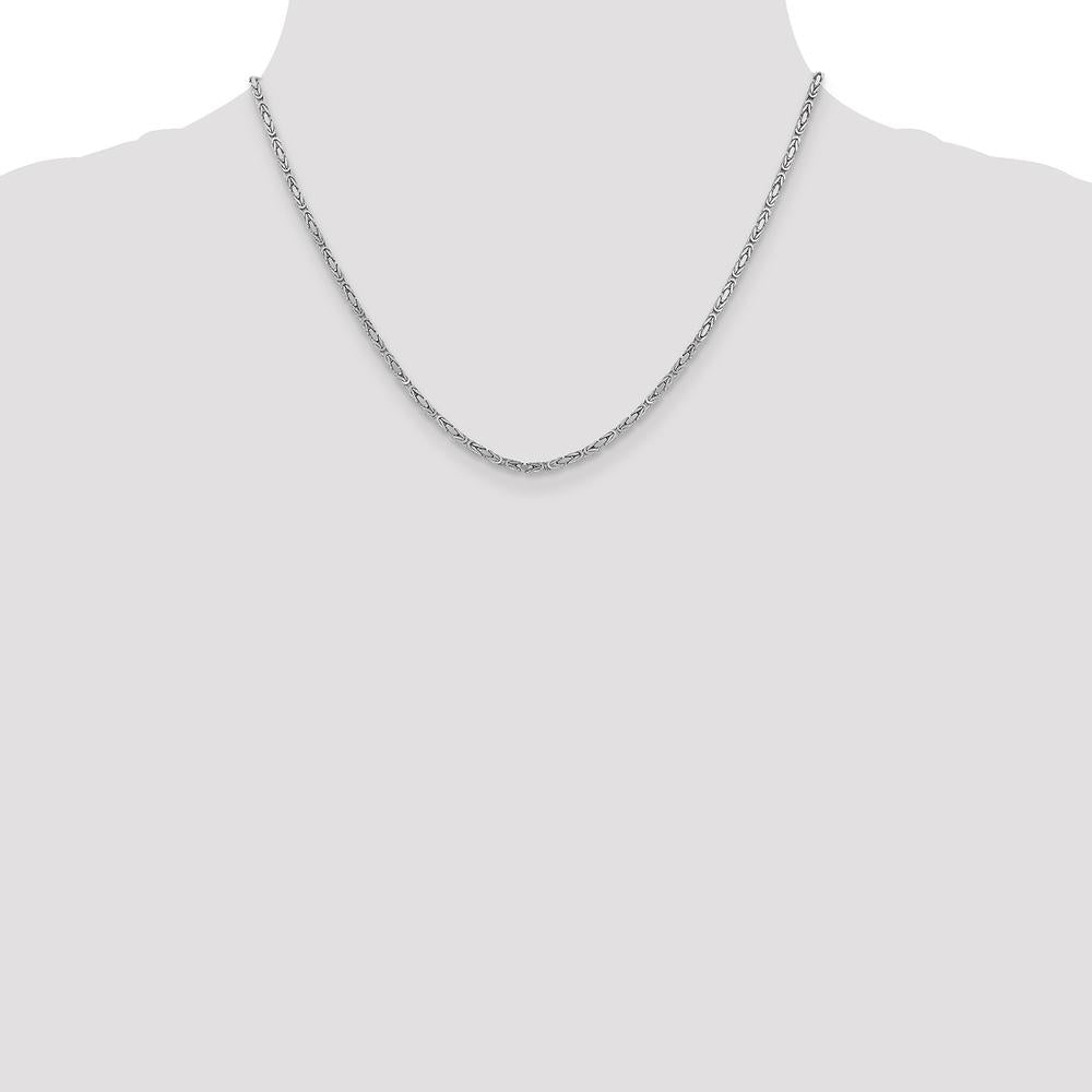 14K White Gold 18" 2mm Byzantine Chain with Lobster Clasp - Rhodium Plated by Oro Pregiato