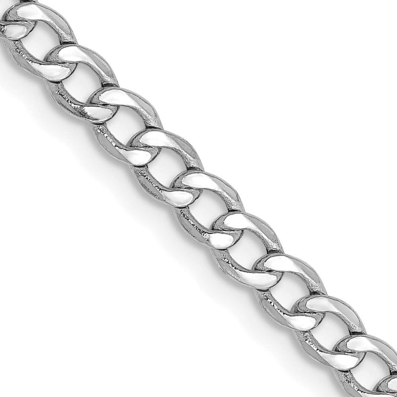 14K White Gold 18" 3.35mm Semi-Solid Curb Chain with Lobster Clasp by Oro Pregiato