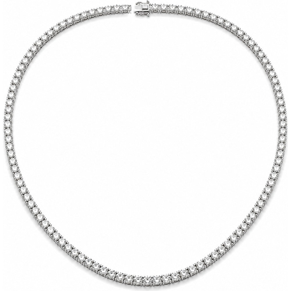 14K White Gold 18.36 Carat Total Diamond Weight Round Diamond Tennis Necklace with Four-Prong Setting by Auriventus