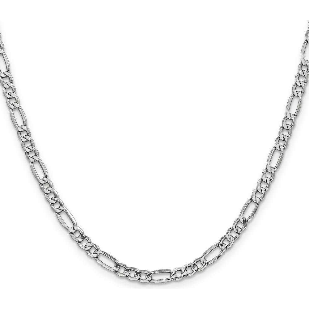 14K White Gold 18" 4.4mm Semi-Solid Figaro Chain with Lobster Clasp - Lightweight and Polished by Oro Pregiato