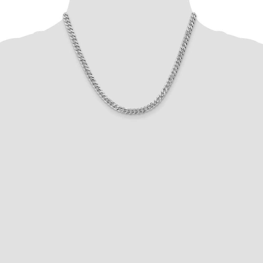 14K White Gold 18" 5.75mm Flat Beveled Curb Chain with Lobster Clasp by 0